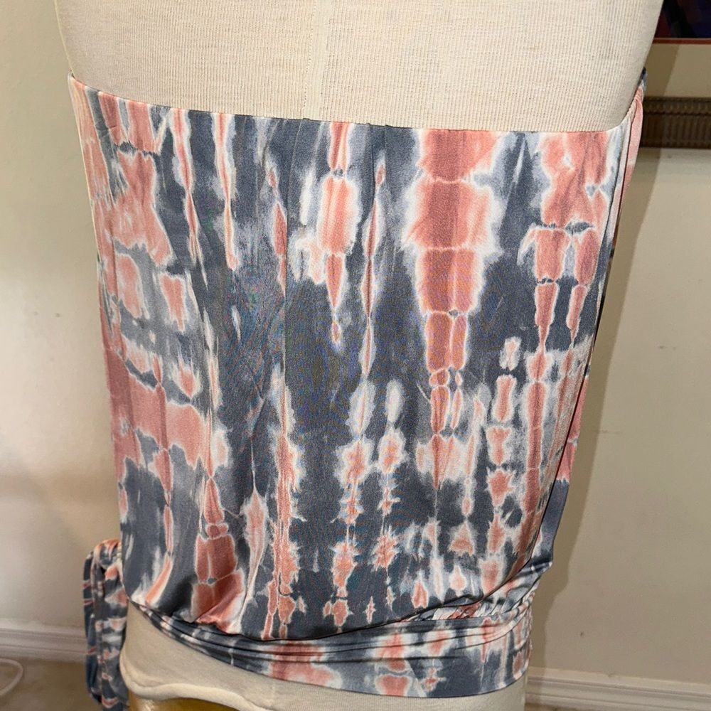 Ariella Coral/Grey Tie-Dye Strapless Top w/ Side Tie Size Small - Picture 10 of 12